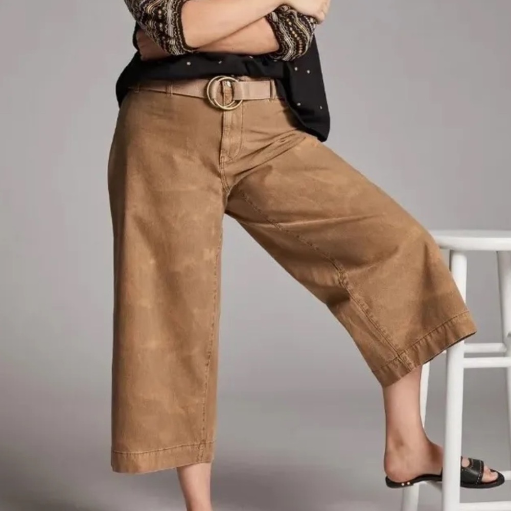 Anthropologie Pilcro James Taupe Tan Fade Wash Cropped Wide-Leg Pants Size 32